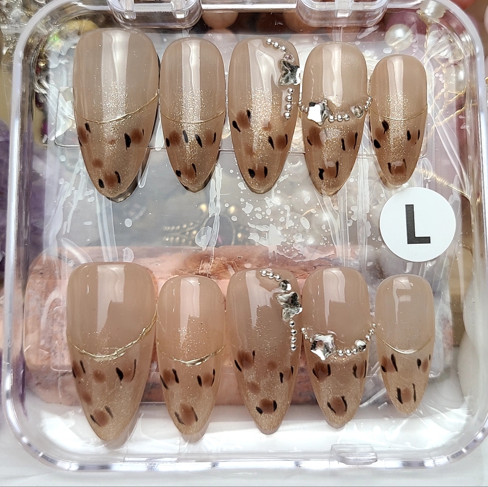 Leopard Print & Gold Press-On Nail Set